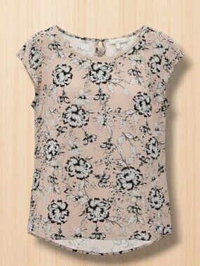 Cynthia Rowley 100% Silk Floral Cap Sleeve Blouse Top Pink‎ Black XS